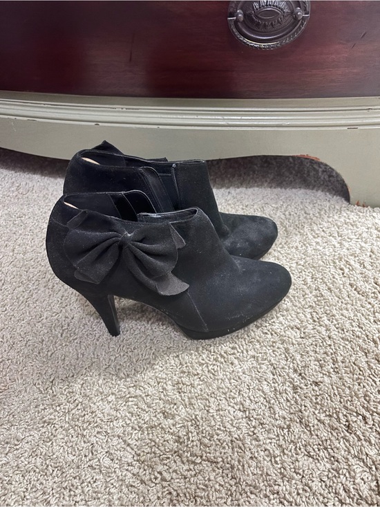 Shoes - Women's Black Suede Bow Ankle Booties